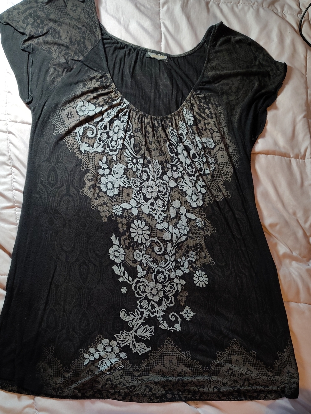 Black Floral Scoop-Neck Women’s Top